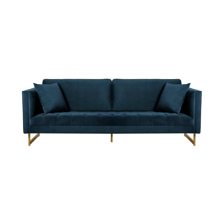 Lenox Blue Velvet Sofa With Brass Legs