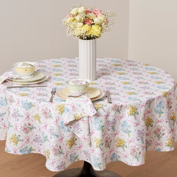 Lenox Bouquet Ribbon Tablecloth, Multicolor, 70"W x 70"L
