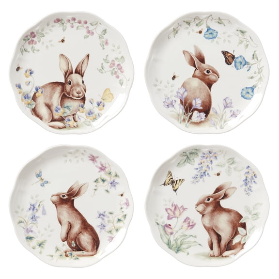 Lenox Butterfly Meadow Bunny Floral Round 9" Porcelain Accent Plates (4 Count)