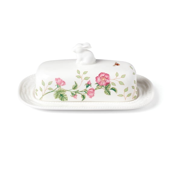 Lenox Butterfly Meadow Figural Floral Porcelain Butter Dish Set