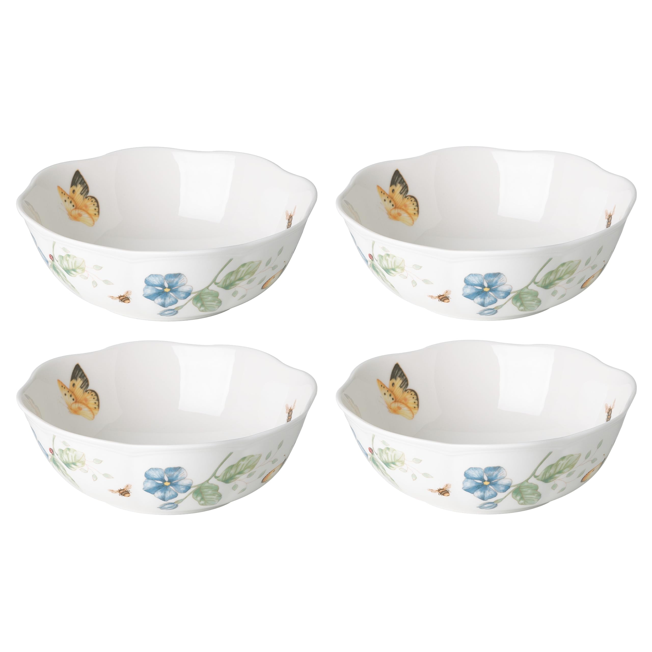 Butterfly Meadow White Ceramic All-Purpose Bowl Set (Set of 4)