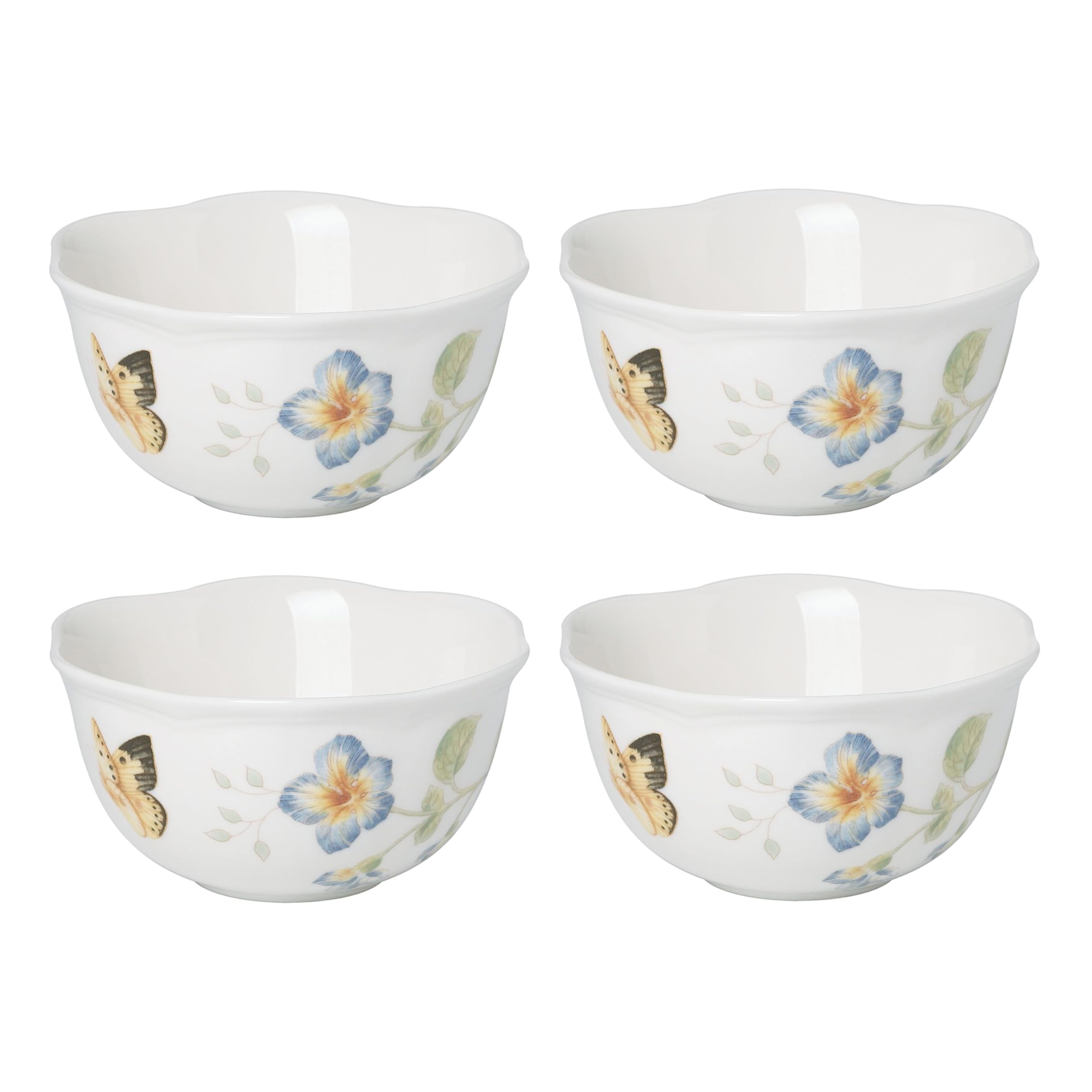 White Ceramic Floral Butterfly Dessert Bowl Set of 4