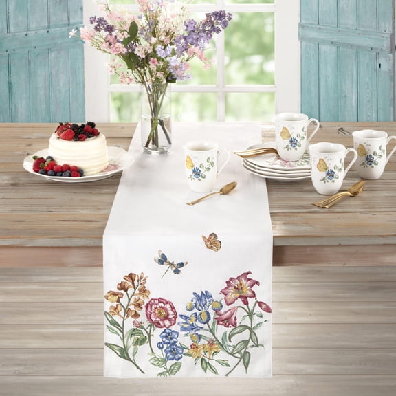 Lenox Butterfly Meadow Garden Embroidered Runner, Multicolor, 14"W x 72"L