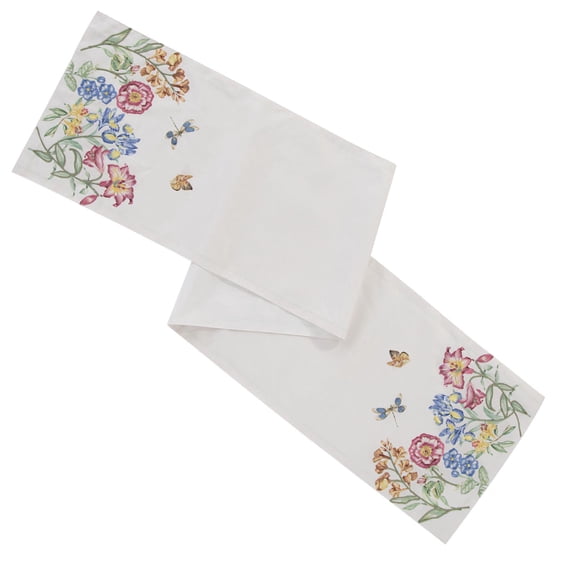 Lenox Butterfly Meadow Garden Embroidered Table Runner, Multicolor, 14"W x 72"L
