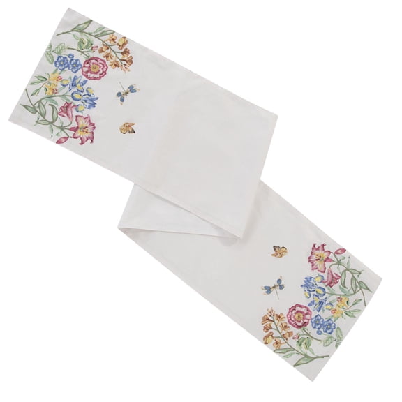 Lenox Butterfly Meadow Garden Embroidered Table Runner, Multicolor, 14"W x 72"L