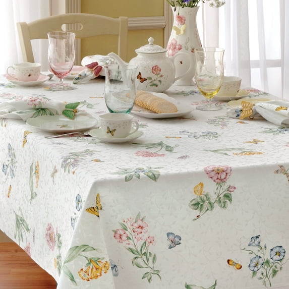 Lenox Butterfly Meadow Damask Tablecloth, Multicolor, 60"W x 102"L