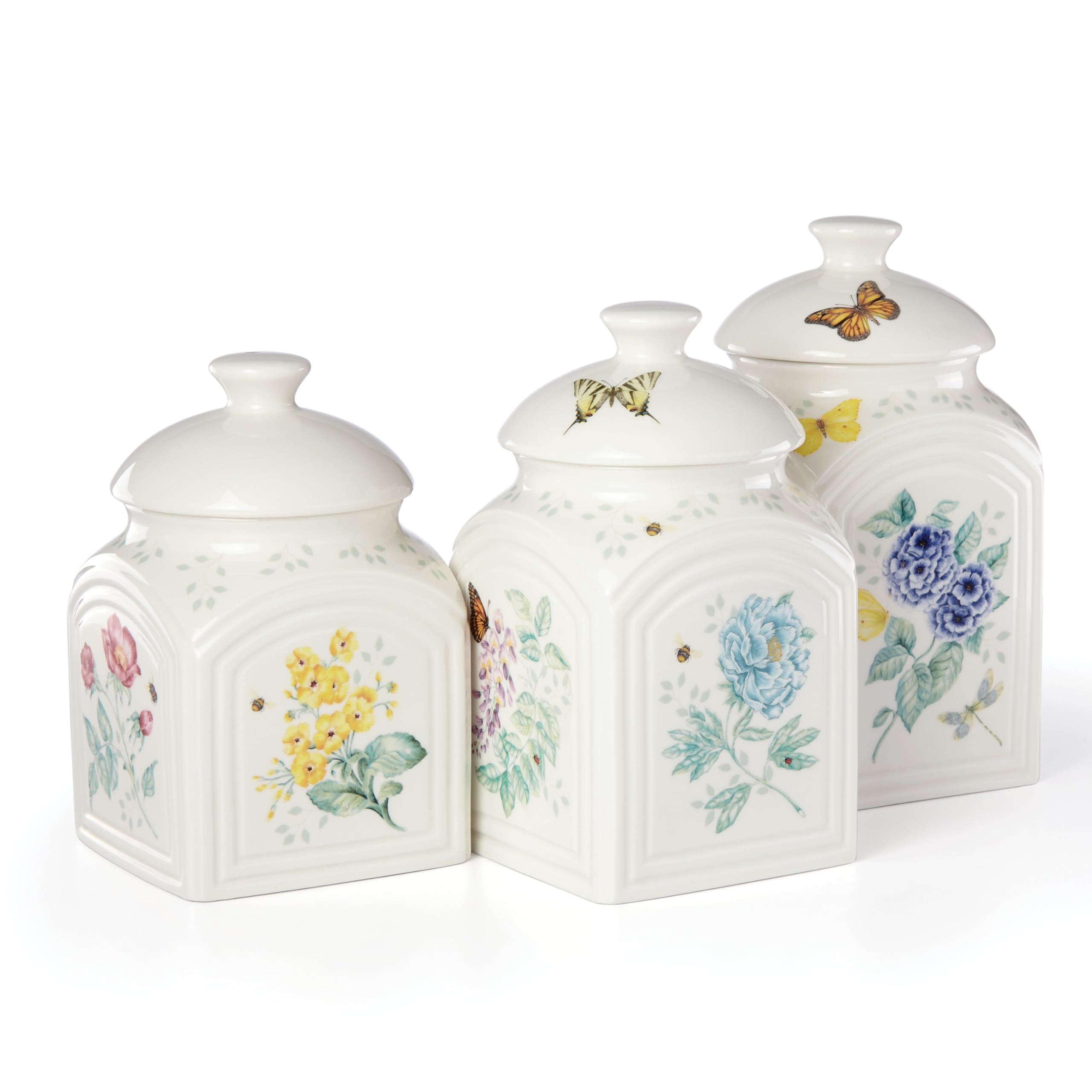 Butterfly Meadow White Ceramic Kitchen Canister Set