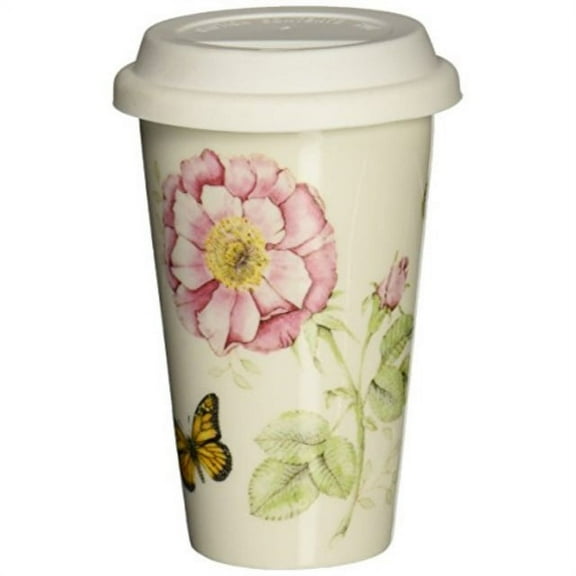 Lenox Butterfly Meadow Thermal Travel Mug, Double-wall Porcelain, 10 oz.