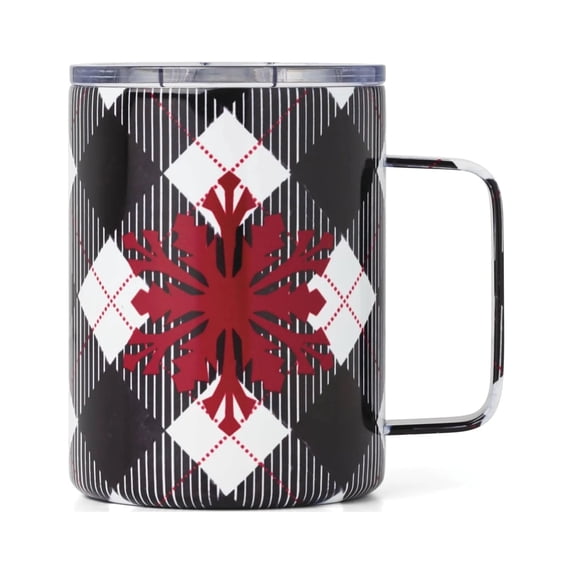 Lenox Cambridge Black 16 Oz Insulated Plaid Coffee Mug