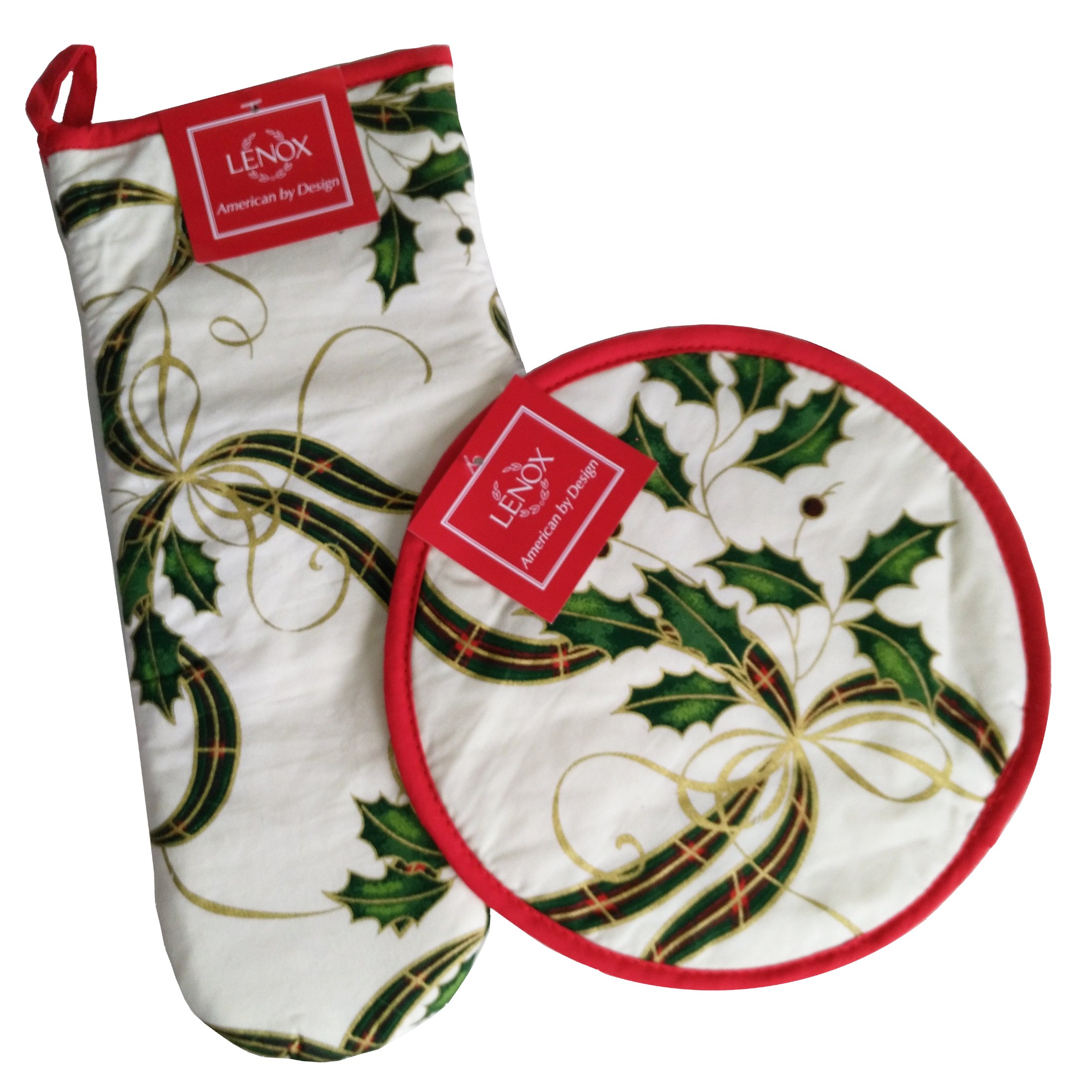 Lenox Christmas Hot Pad Set 2 item Bundle Holiday Holly Oven Mitt