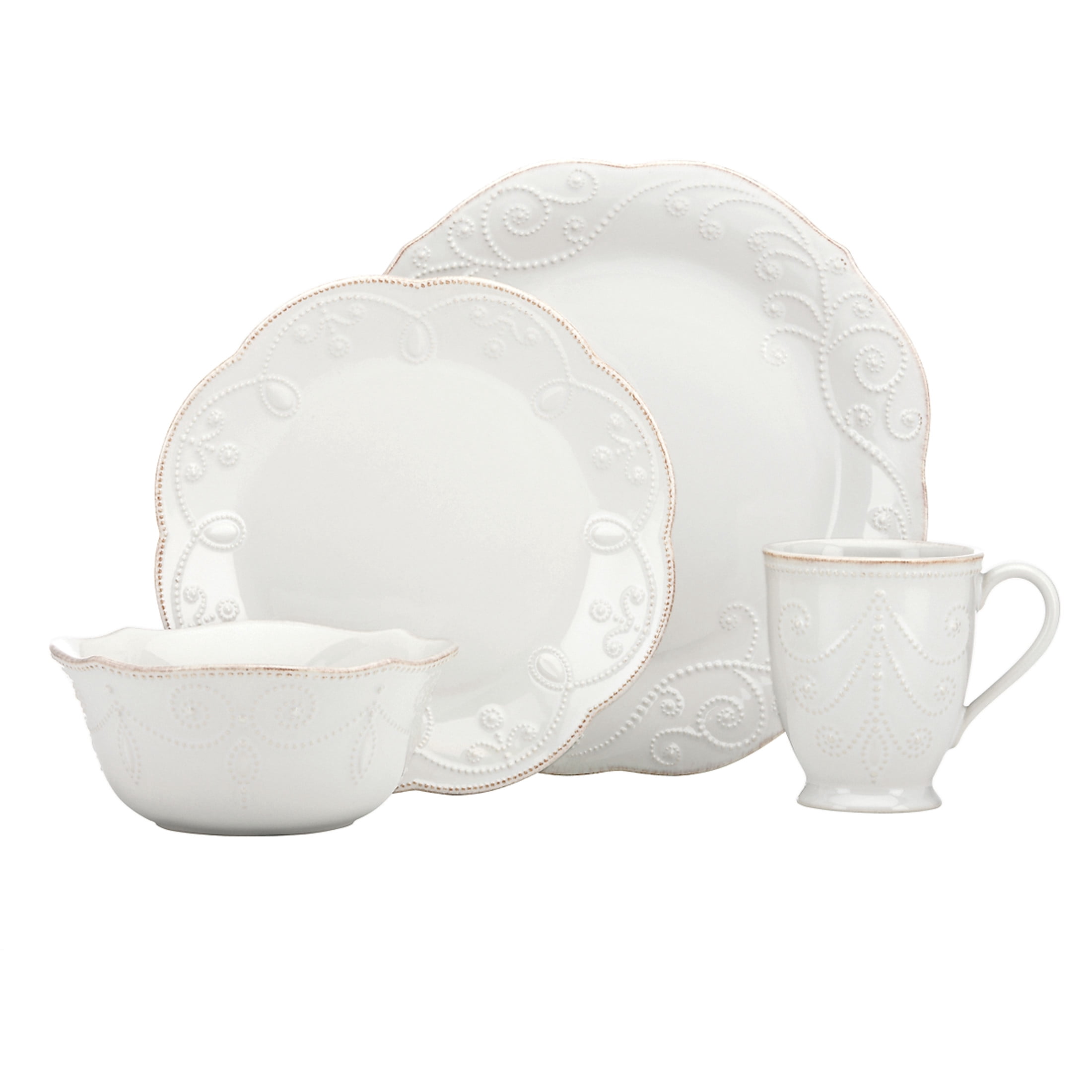 Lenox French Perle 4-Piece White Dishwasher Safe Stoneware Place ...
