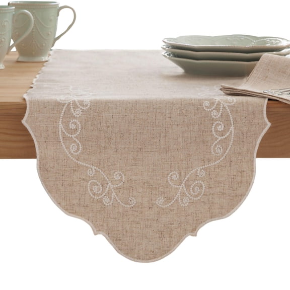 Lenox French Perle Embroidered Table Runner, Linen, 14"W x 54"L