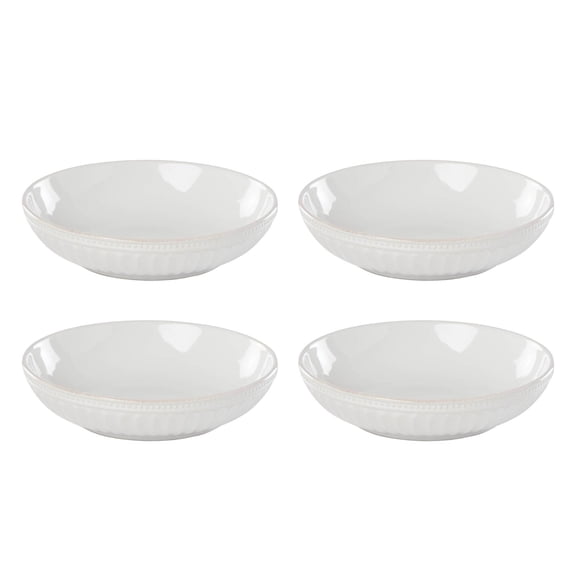 Lenox French Perle Scallop 48 oz Round White Dishwasher Safe Stoneware Pasta Bowls (4 Count)