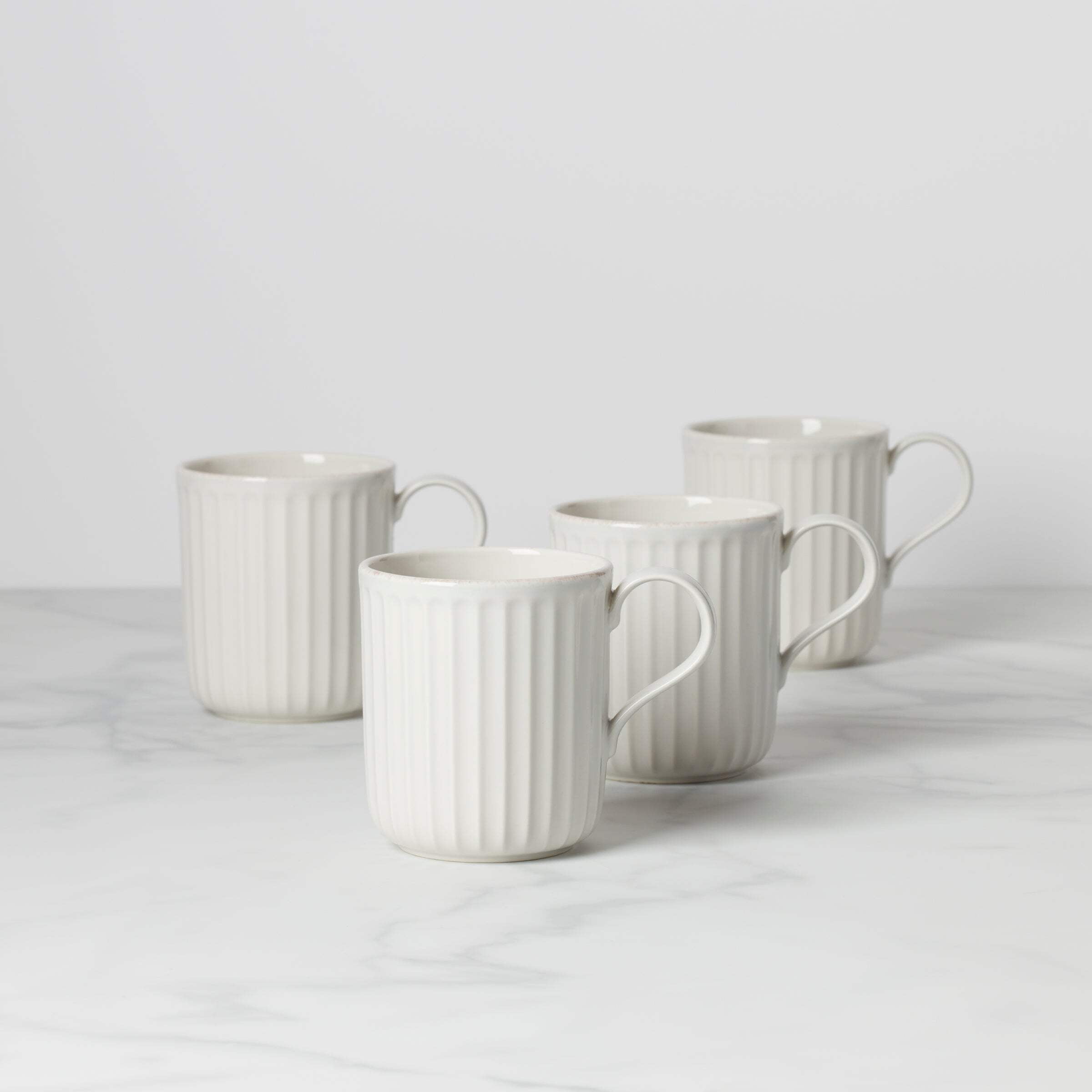 White Ceramic Scallop Mugs, Set of 4