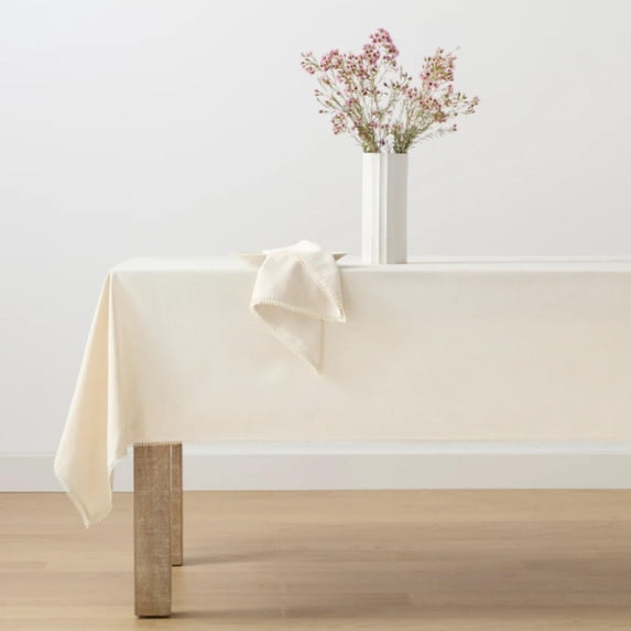 Lenox French Perle Solid Tablecloth, Natural - 60"W x 84"L