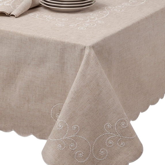 Lenox French Perle Linen Embroidered Tablecloth, Linen, 60"W x 120"L