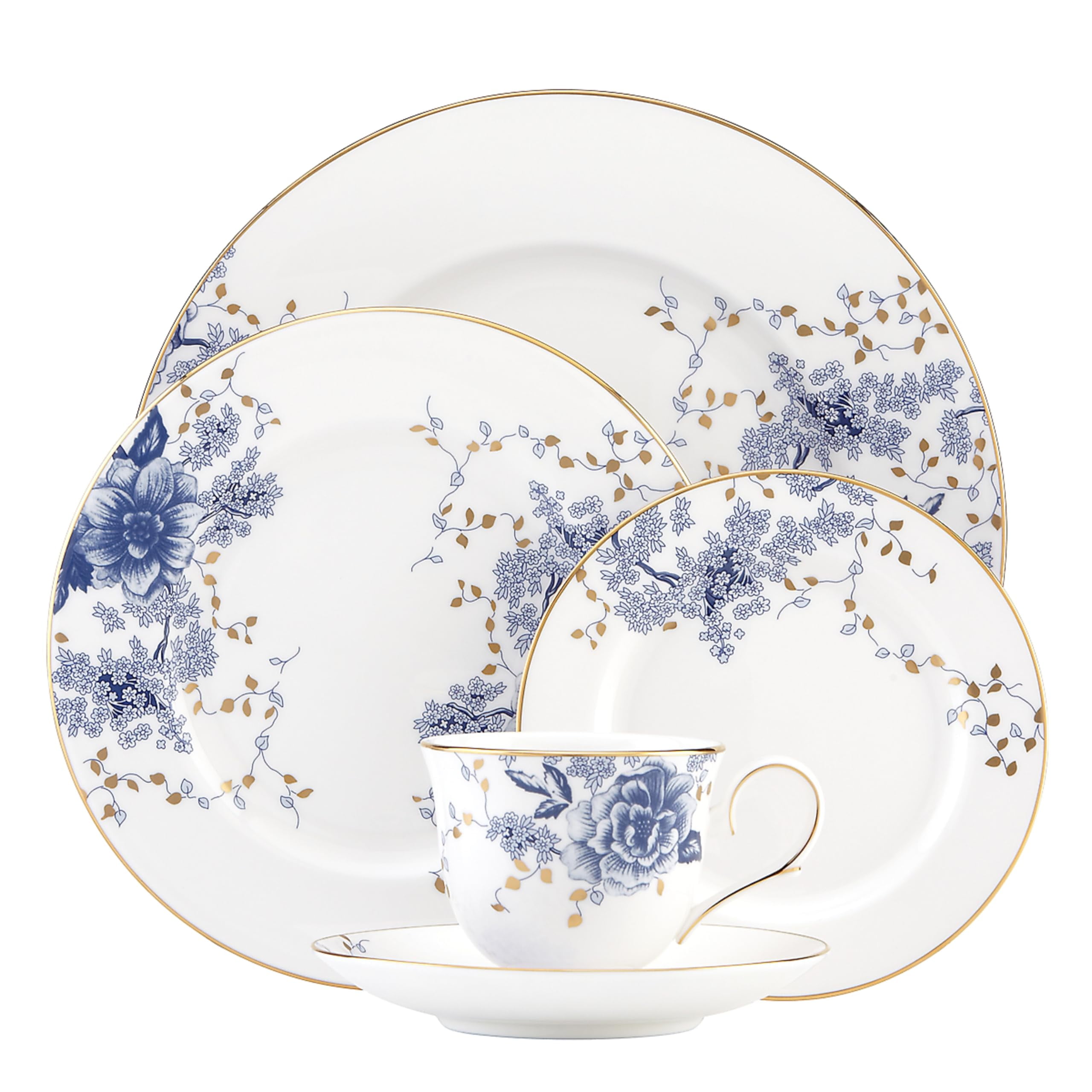 Garden Grove Blue Floral Porcelain 5-Piece Place Setting