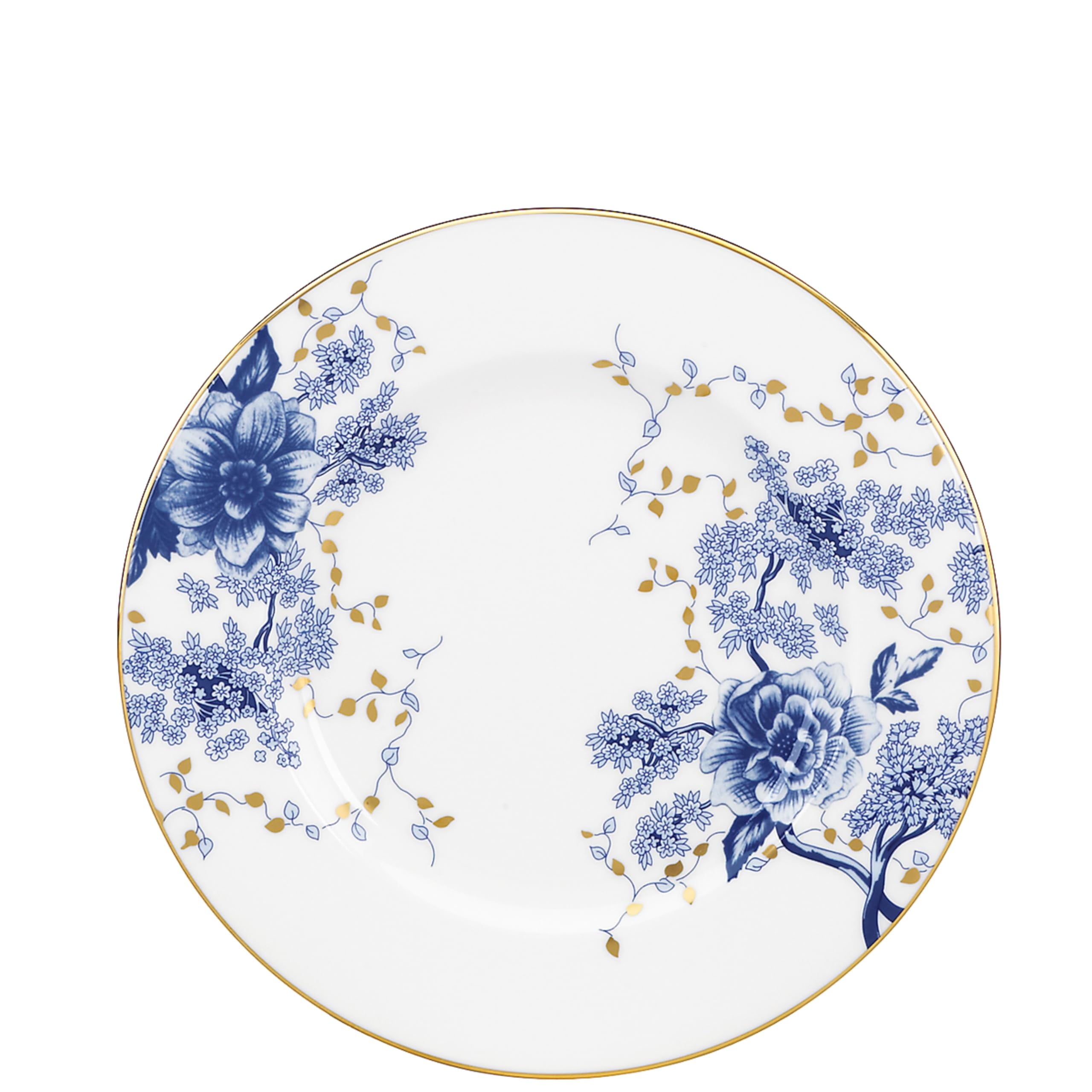 Garden Grove Blue and White Porcelain Salad Plate with Gold Trim