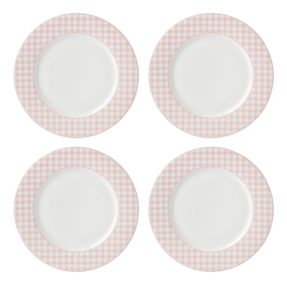 Lenox Gingham Casual Pink Gingham 10.50" Round Porcelain Dinner Plates (4 Count)
