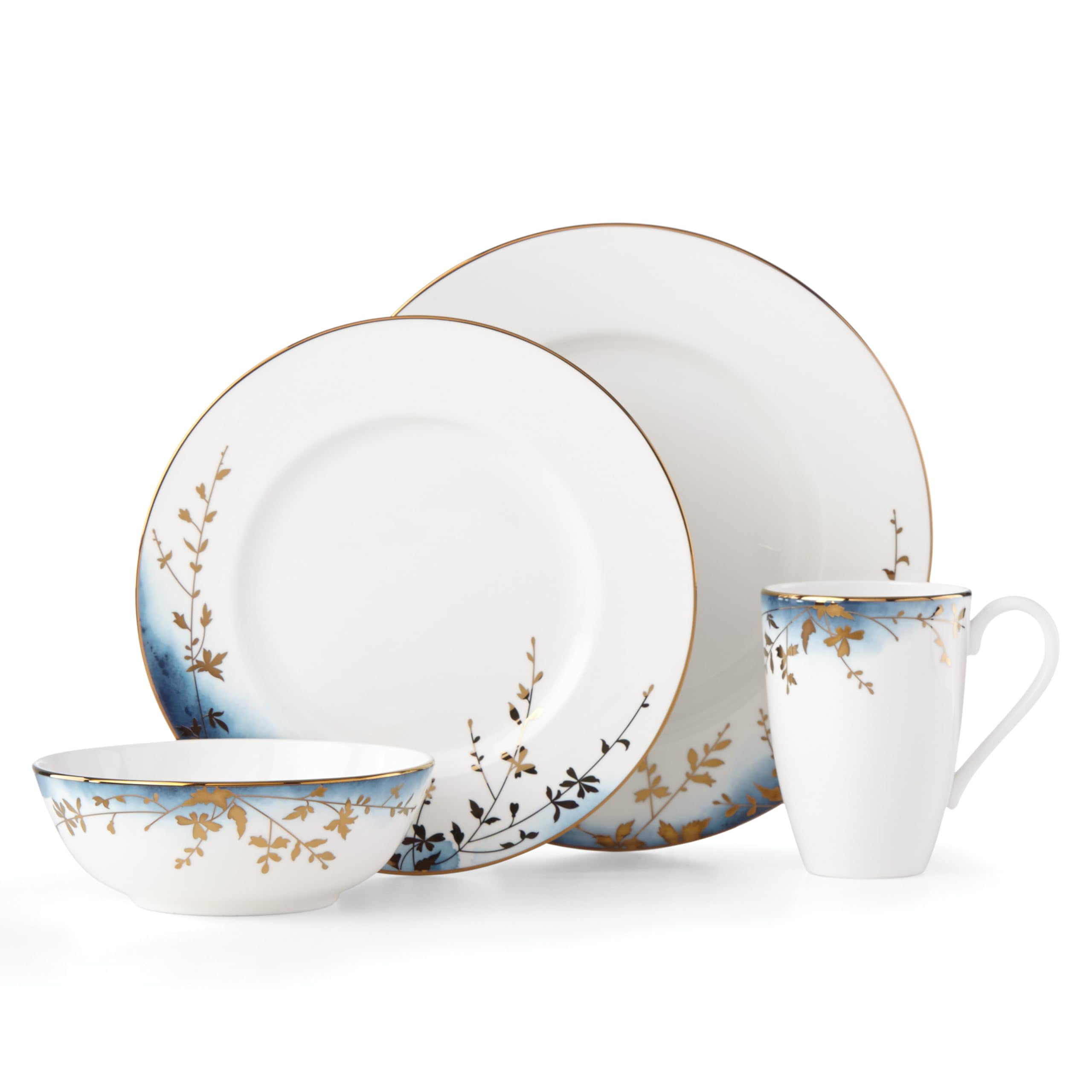 Highgrove Park Blue and Gold Floral Porcelain 4-Piece Place Setting