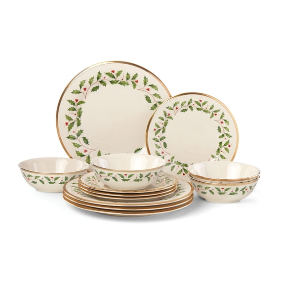 Lenox Holiday 12-Piece Plate & Bowl Set, 14.90 LB, Red & Green