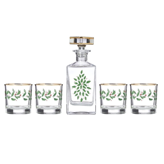 Lenox Holiday 5-Piece Decanter & Whiskey Glass Set