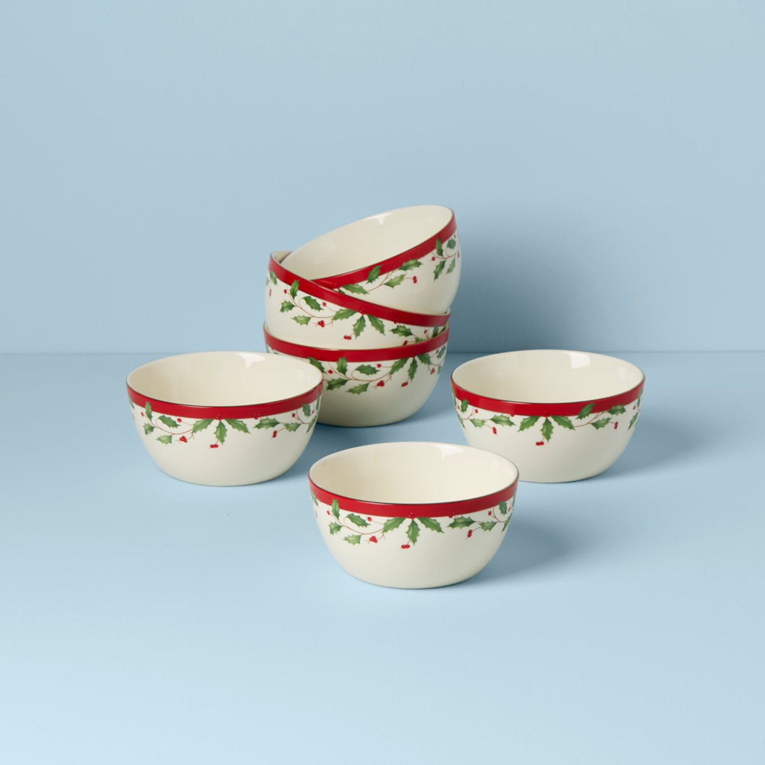 Classic Christmas Ceramic Dessert Bowls Set of Six