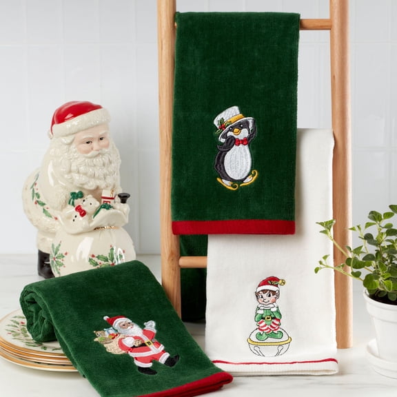 Lenox Holiday Elf + Santa + Penguin Kitchen Towels, Set of 3, Multicolor, 18"W x 28"L