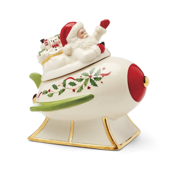 Lenox Holiday Figural Santa's Rocket Covered Candy Dish