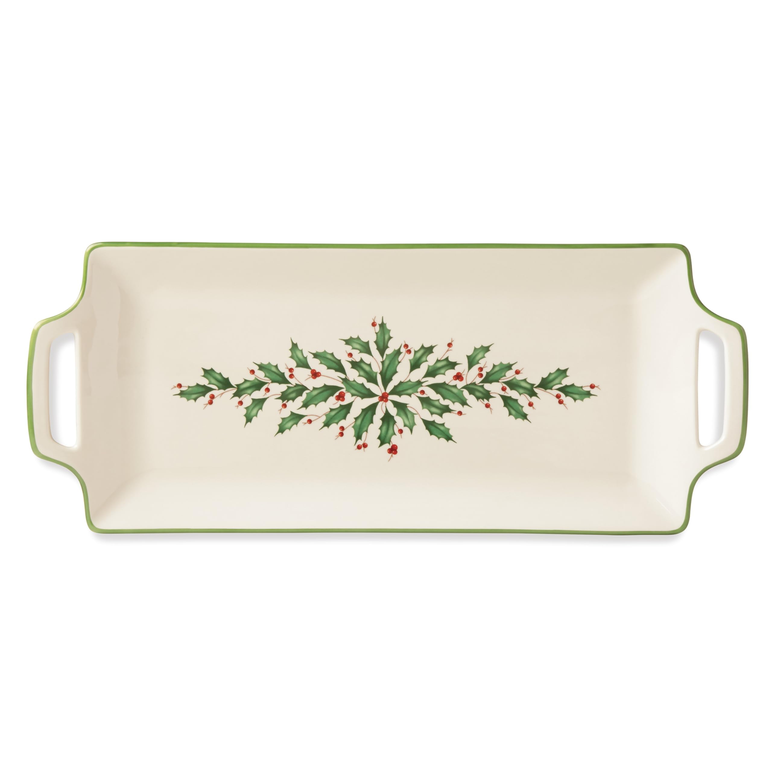 Festive Ivory Porcelain Holiday Hors D'Oeuvre Tray with Holly Motif