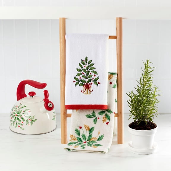 Lenox Holiday Tree Kitchen Towels, Set of 2, White, 18"W x 28"L