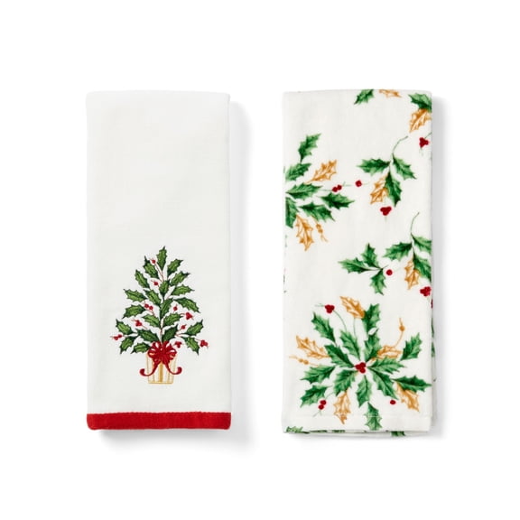Lenox Holiday Tree Kitchen Towels, Set of 2, White, 18"W x 28"L