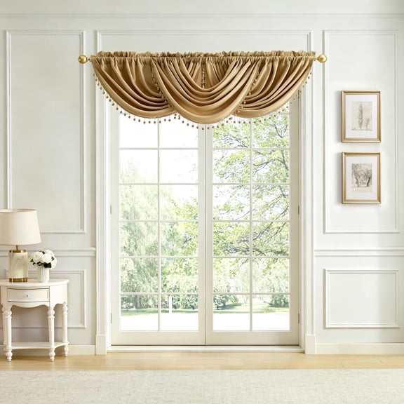 Lenox Imperial Faux Silk Waterfall Window Valance, Gold - 42"W x 22"L
