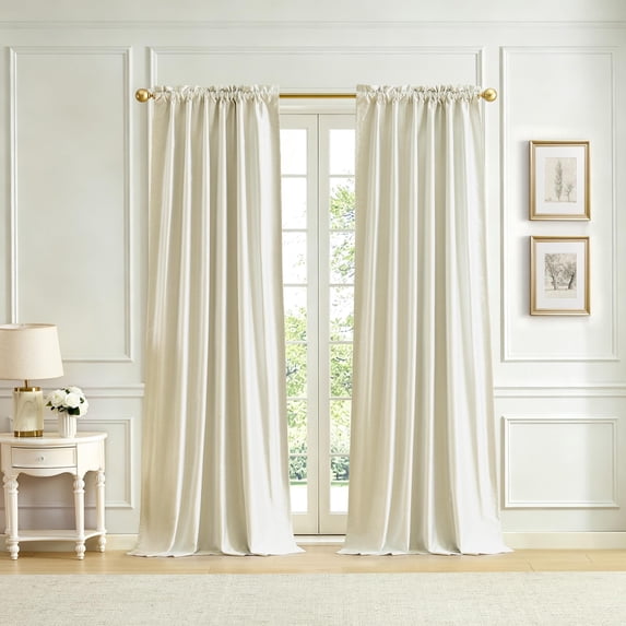 Lenox Imperial Faux Silk Window Curtain, Ivory - 52"W x 95"L