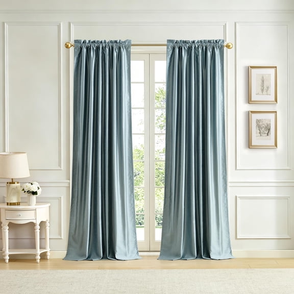 Lenox Imperial Faux Silk Window Curtain, Mineral - 52"W x 108"L
