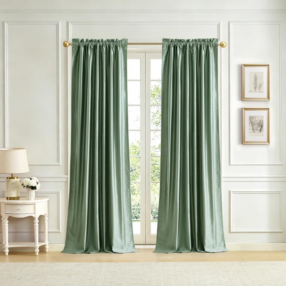 Lenox Imperial Faux Silk Window Curtain, Sage - 52"W x 95"L