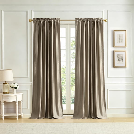 Lenox Imperial Faux Silk Window Curtain, Taupe - 52"W x 108"L