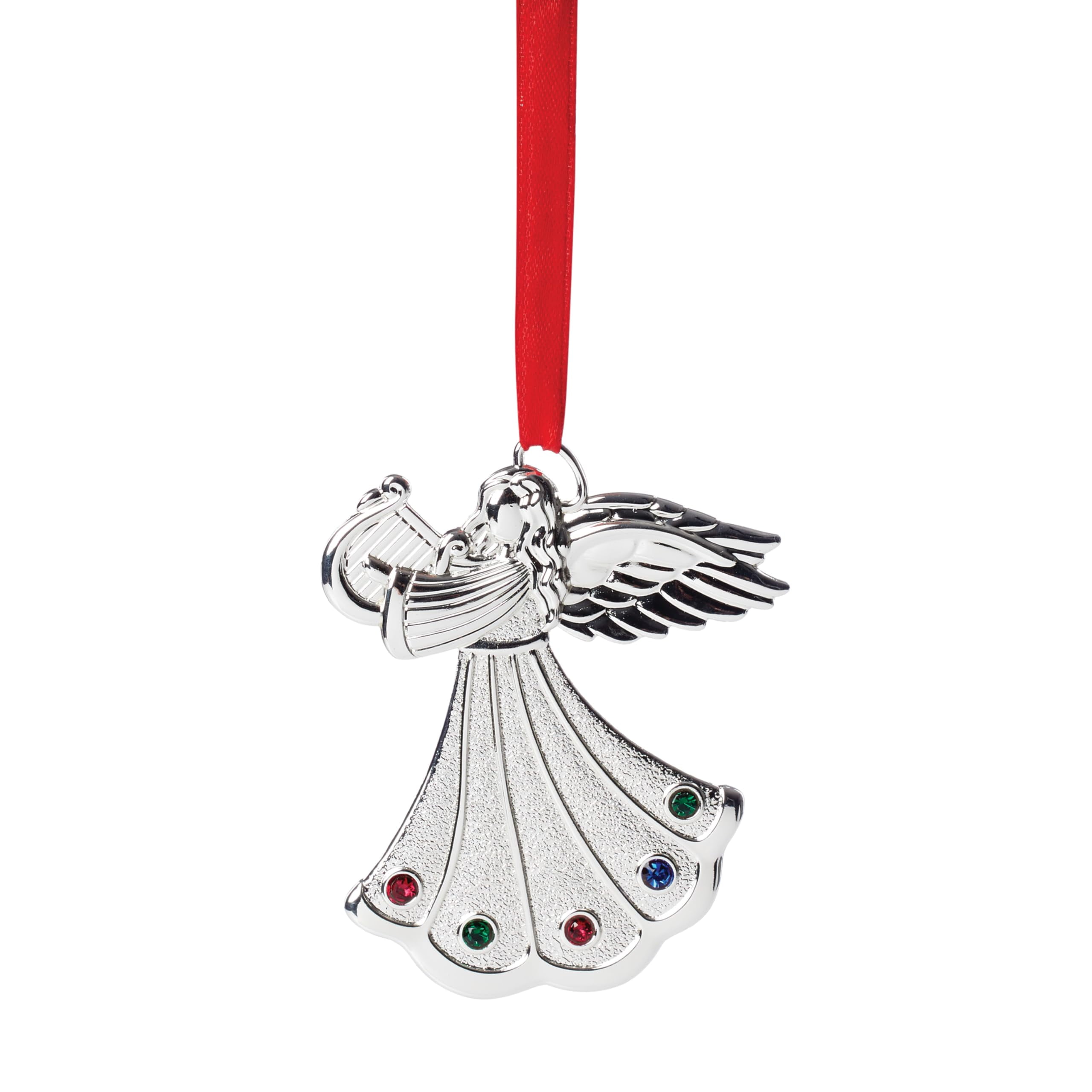 Multicolored Jeweled Silver Angel Tree Ornament
