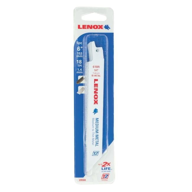 Lenox LEN-618R 6 x 0.75 x 0.035 in. 18 TPI Bi-Metal Reciprocating Saw Blade - Pack of 5