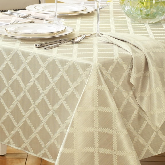 Lenox Laurel Leaf 70-by-104-Inch Oblong / Rectangle Tablecloth, Ivory