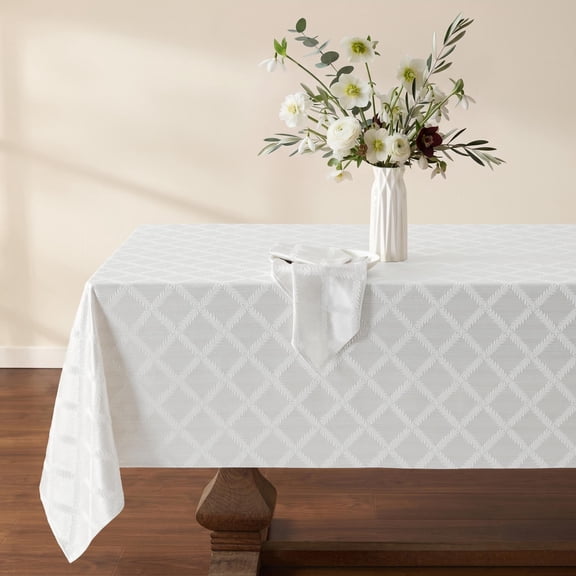 Lenox Laurel Leaf Tablecloth, White - 70"W x 122"L