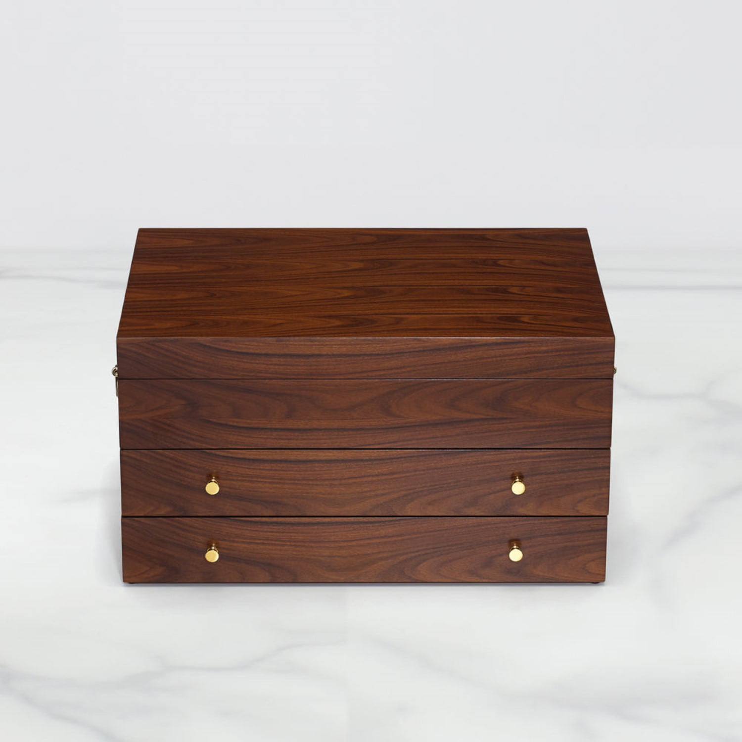 Rosewood and MDF Brown Flatware Chest with Gold Handles
