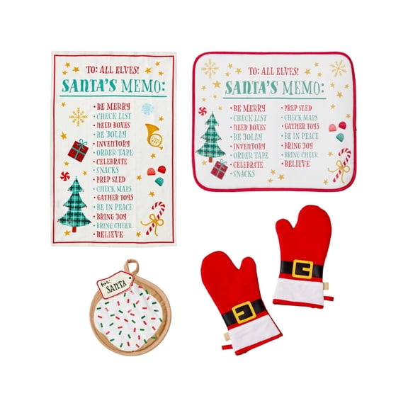 Lenox Santas Coming 5Piece Kitchen Gift Set, Multicolor, 8"W x 12.5"L