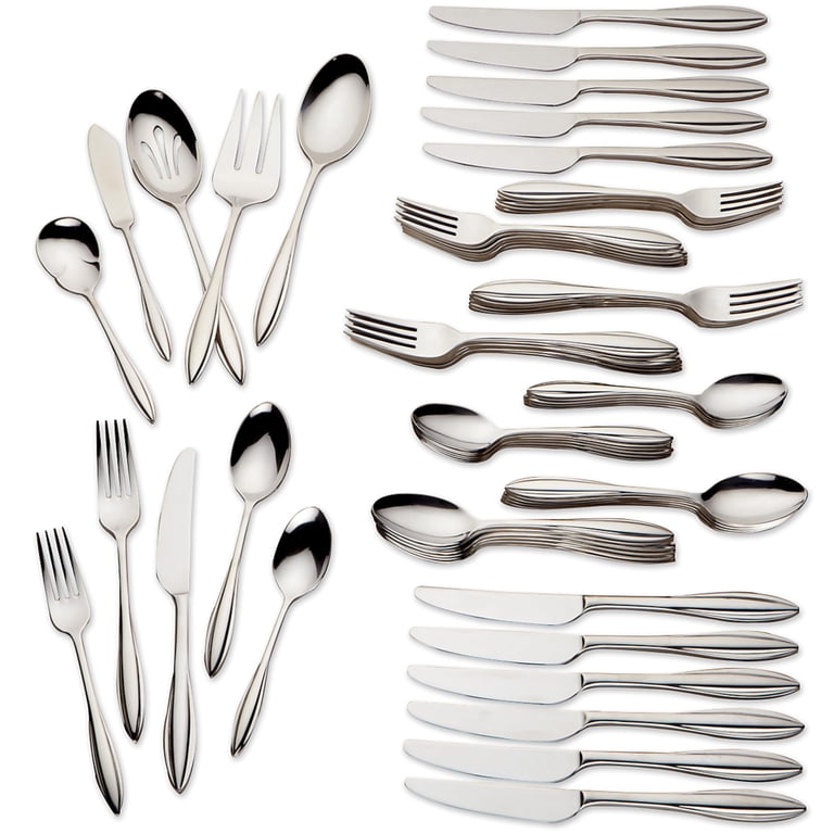 Lenox Sculpt 65-Piece 18/10 Stainless Flatware Set, Silver