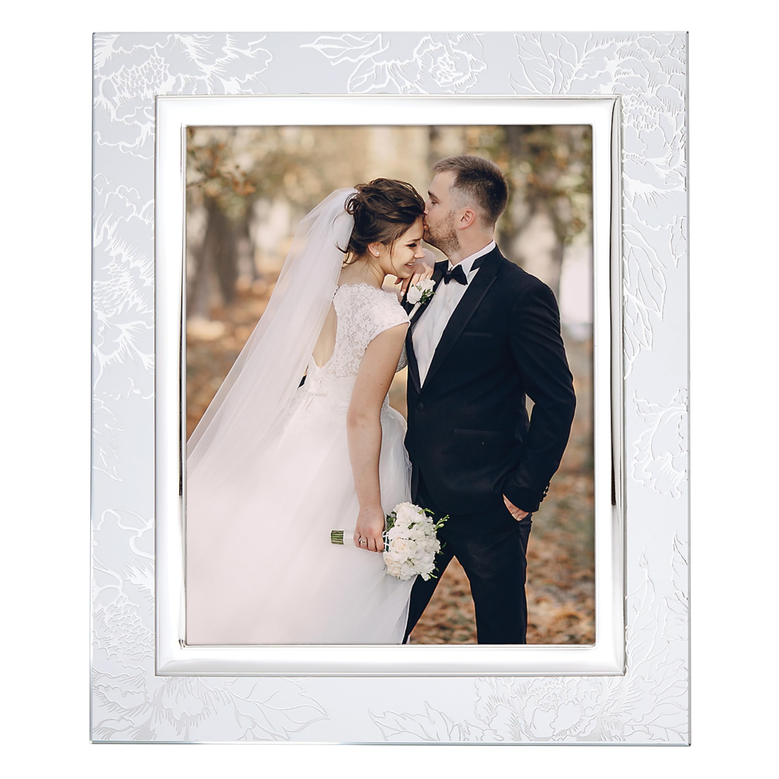 Silver Peony 8" x 10" Stainless Steel Picture Frame