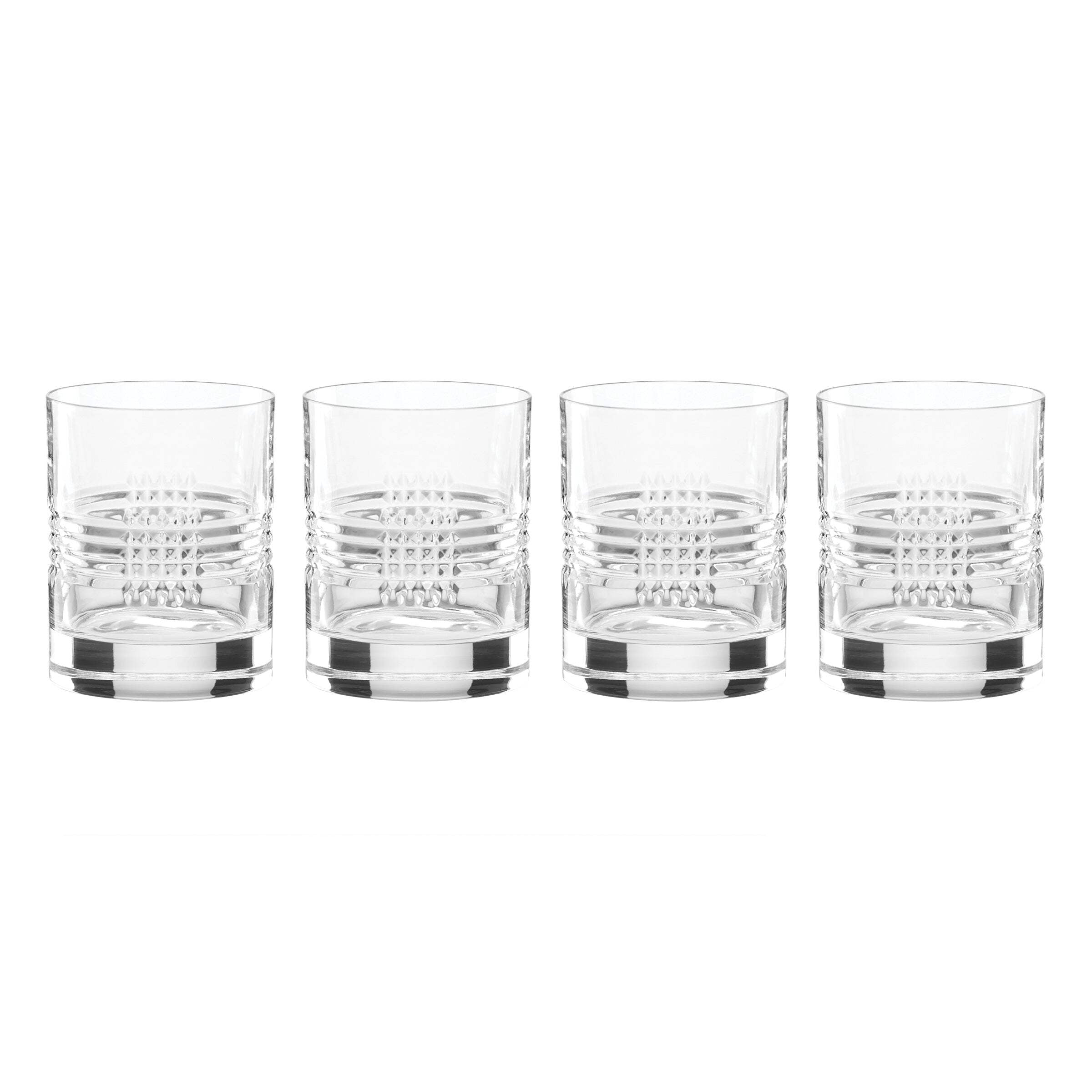 Clear Crystal Geometric Pattern Whiskey Glass Set of 4