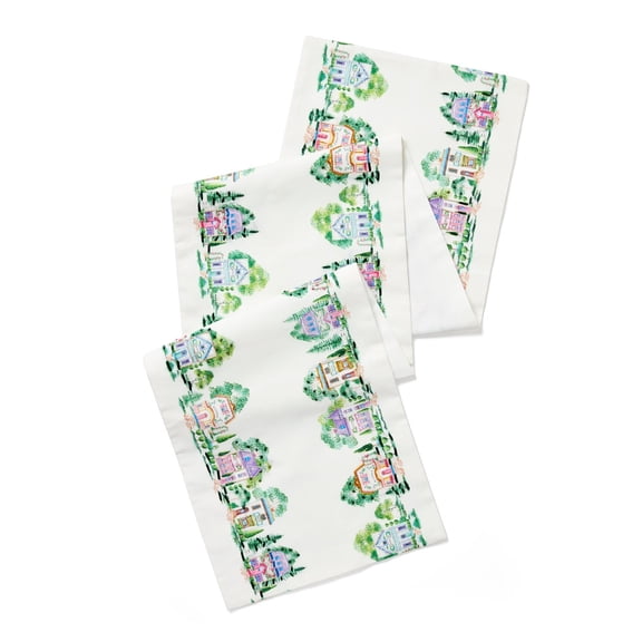 Lenox Spice Village Print Embroidered Table Runner, Multicolor, 14"W x 70"L