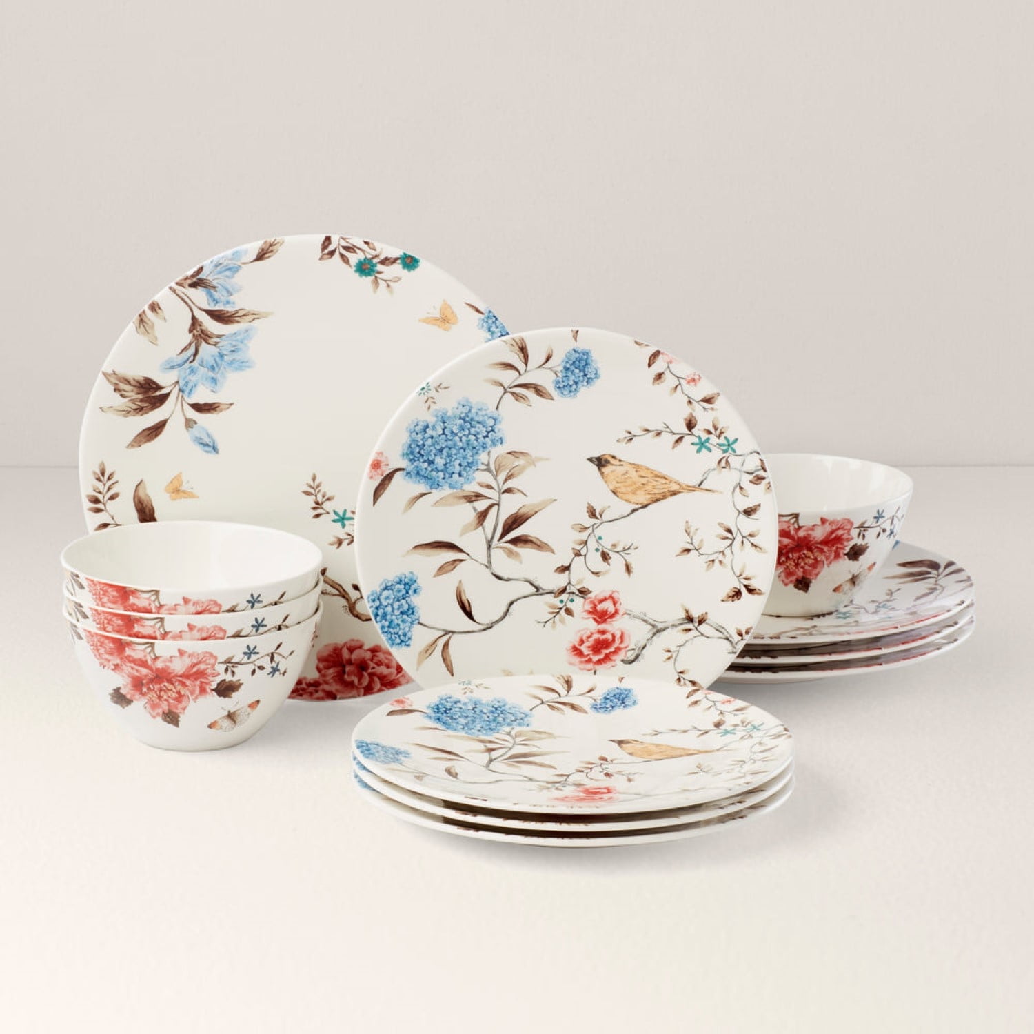 Floral Porcelain 12-Piece Dinnerware Set, Service for 4