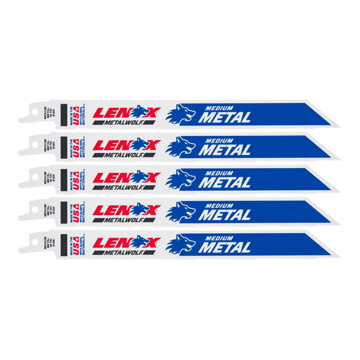 Lenox Tools 8 Inch x 18T Metal-Cutting Bimetal Reciprocating Saw Blades - 5 Blades