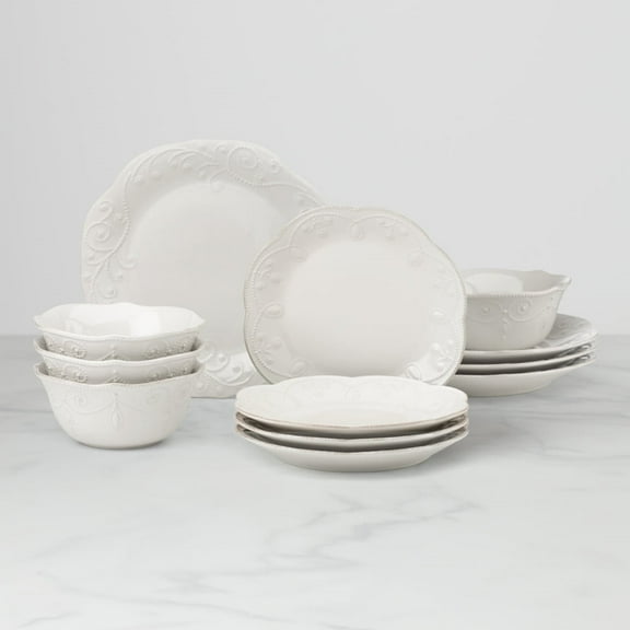 Lenox White French Perle 12-Piece Dinnerware Set, 21.15 LB